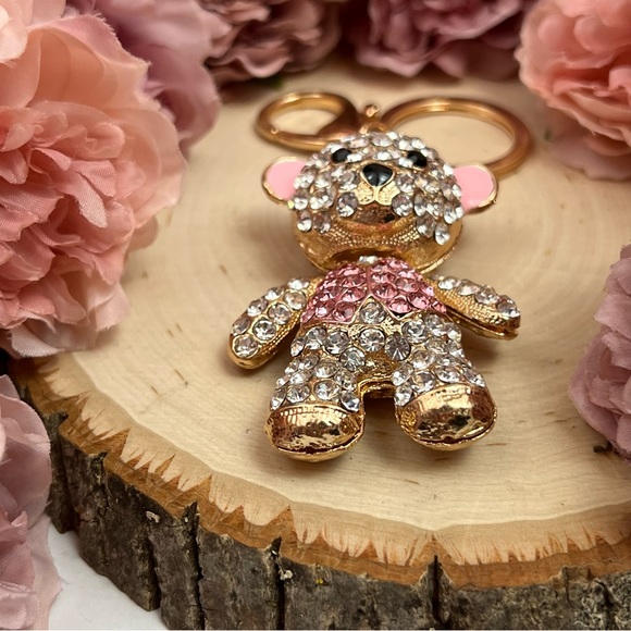 Pink and Silver Crystal Teddy Bear Keychain Charm - Picture 8 of 13